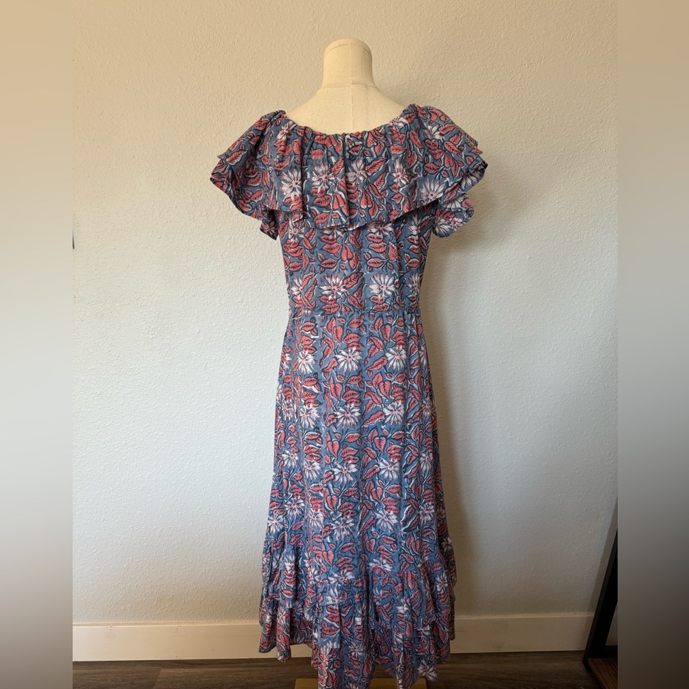Mille Resortwear Palma Bohemian Ruffle Dress Blue/Pink Floral size XXS - Picture 6 of 13